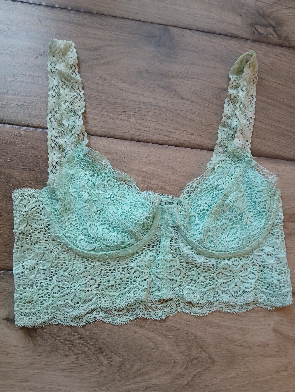 Mint Green Floral Lace Bustier Top - Boho Festival Style - Underwire - Small